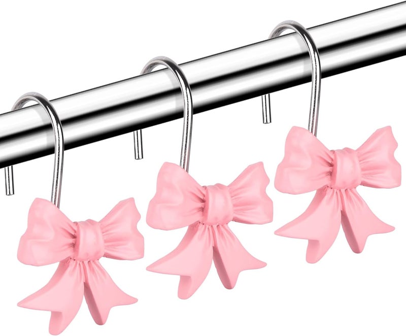 EVOOKA 12pcs Bow Knot Shower Curtain Hooks,Home Decorative Shower Curtain Rings for Bathroom,Resin Shower Curtain Hangers Bathroom Accessories (Pink) - Image 5